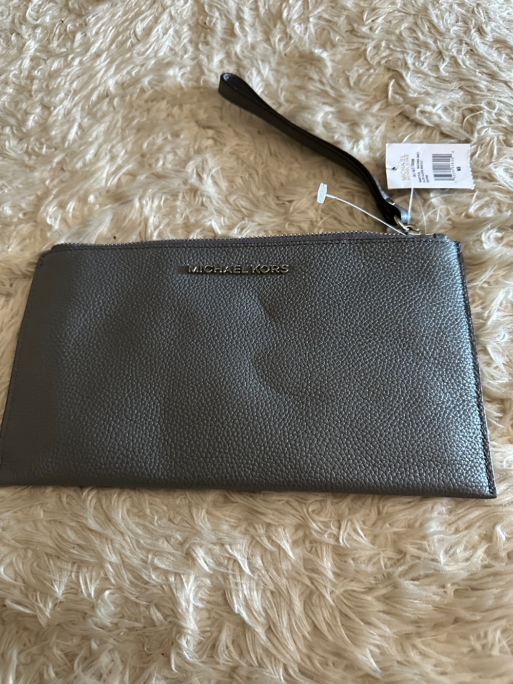 Michael Kors Pewter Metallic Leather Wristlet Clutch